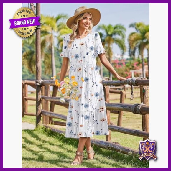 Flowy Midi Dress with Ruffle Sleeves, Loose Fit, Tiered Boho Style - Picture 4 of 7